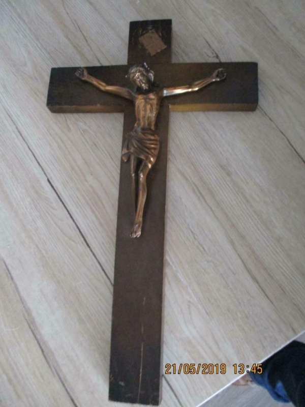 Eikenkruis met jezus, van zwaar koper maat 46 x 27 x 2 cm